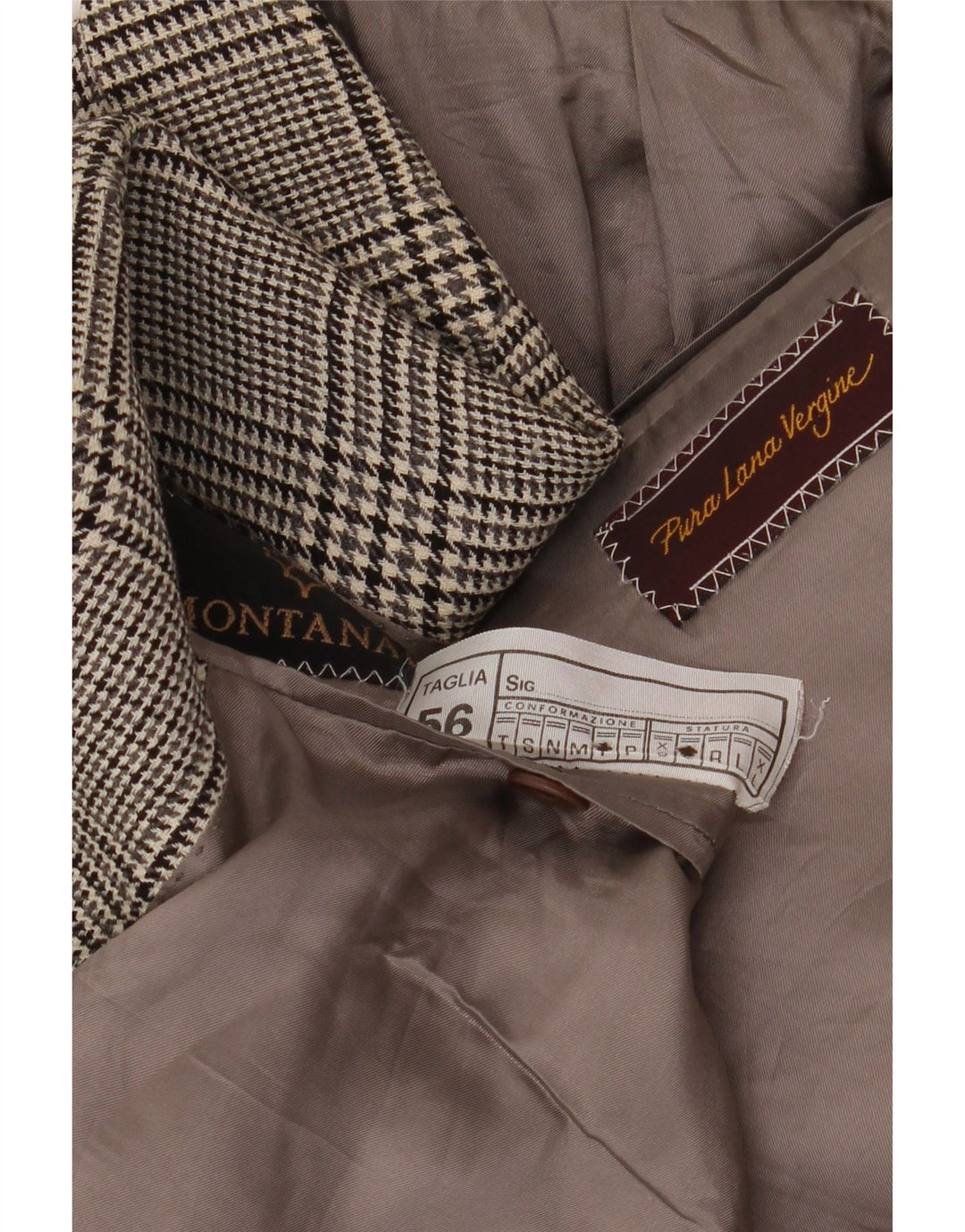 MONTANA Giacca blazer da uomo a 2 bottoni IT 56 3XL Lana vergine pied de poule grigia