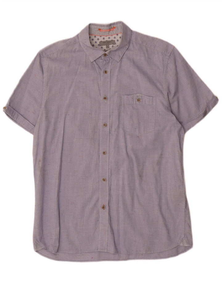 Ted Baker Camicia a maniche corte da uomo taglia 4 grande cotone chiazzato blu