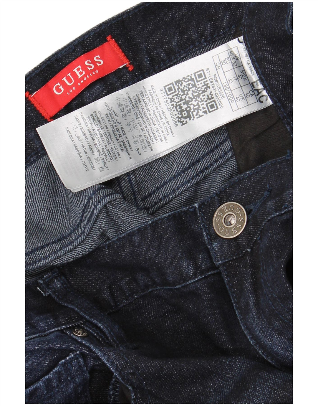 Jeans dritti da uomo Guess W40 L32 cotone blu navy