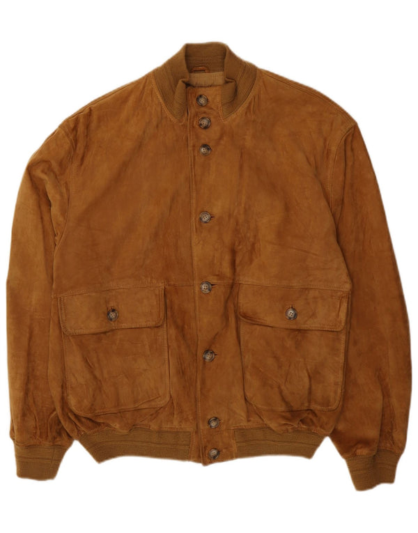 Giubbotto bomber vintage in pelle scamosciata da uomo UK 42 XL Marrone