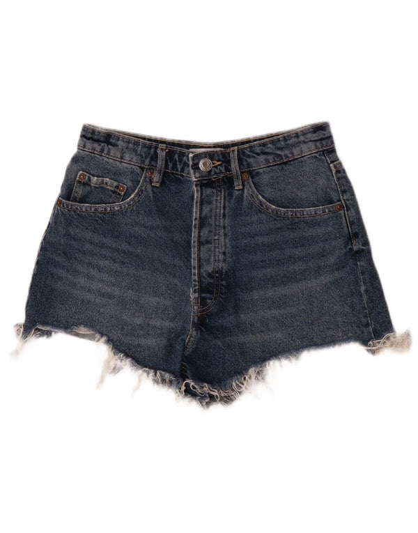 Pantaloni caldi in denim a vita alta da donna Zara EU 38 piccoli W28 cotone blu