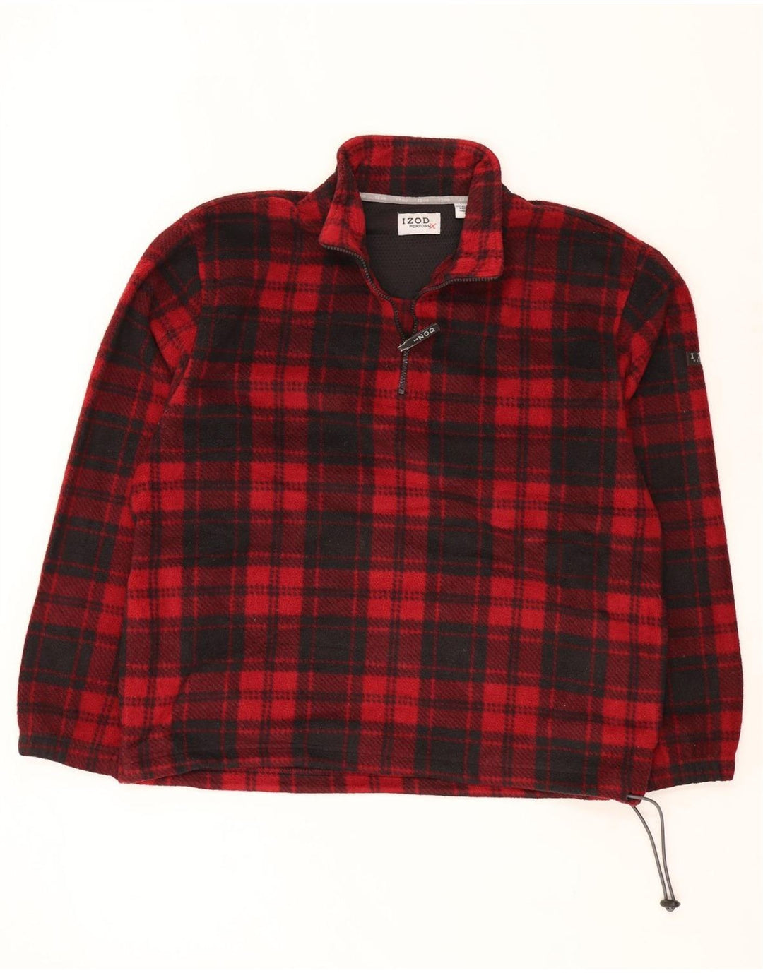 Maglione in pile da uomo con zip e collo Izod, grande poliestere scozzese rosso