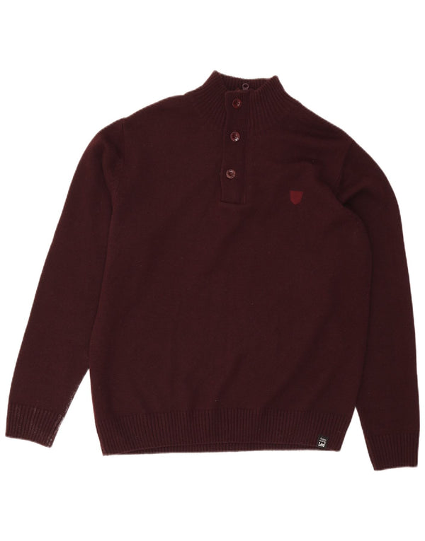 Lee Mens Zip Neck Jumper Sweater Large Burgundy Wool