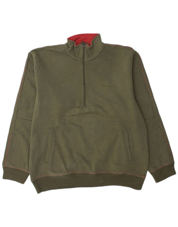 CHAMPION Felpa da uomo con zip e collo maglione XL verde cotone sportivo
