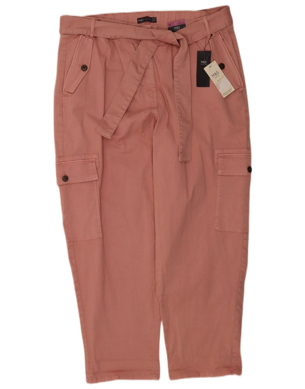 Pantaloni cargo regolari da donna Marks & Spencer UK 22 3XL W42 L28 Cotone rosa