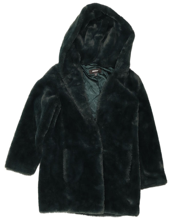 Dkny Cappotto oversize da donna in pelliccia sintetica con cappuccio oversize UK 6 XS Verde poliestere