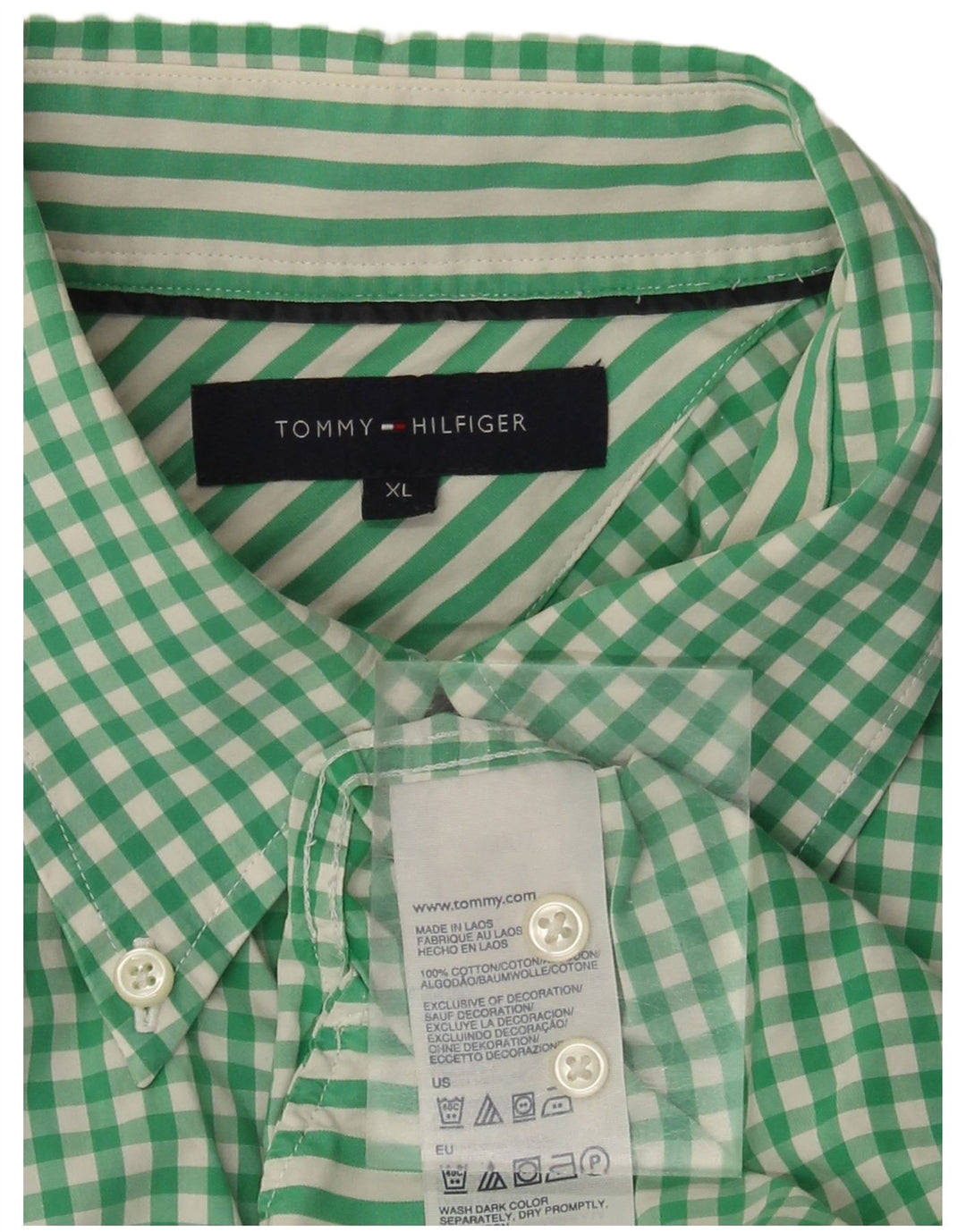 Camicia a maniche corte a quadri Tommy Hilfiger da uomo XL in cotone a quadretti verde