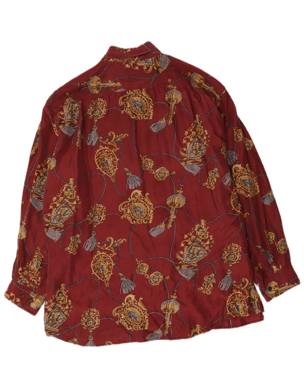 Camicia vintage da uomo con motivo astratto, grande in seta rossa