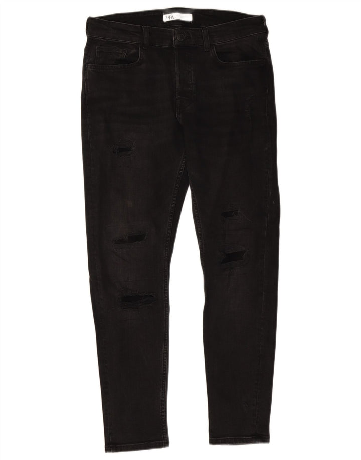 Jeans skinny effetto invecchiato ZARA da uomo EU 42 Large W32 L28 Nero