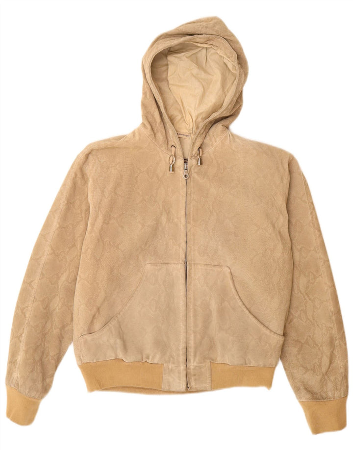 Donna Pelle Bomber con cappuccio da donna IT 42 Beige medio Stampa animalier