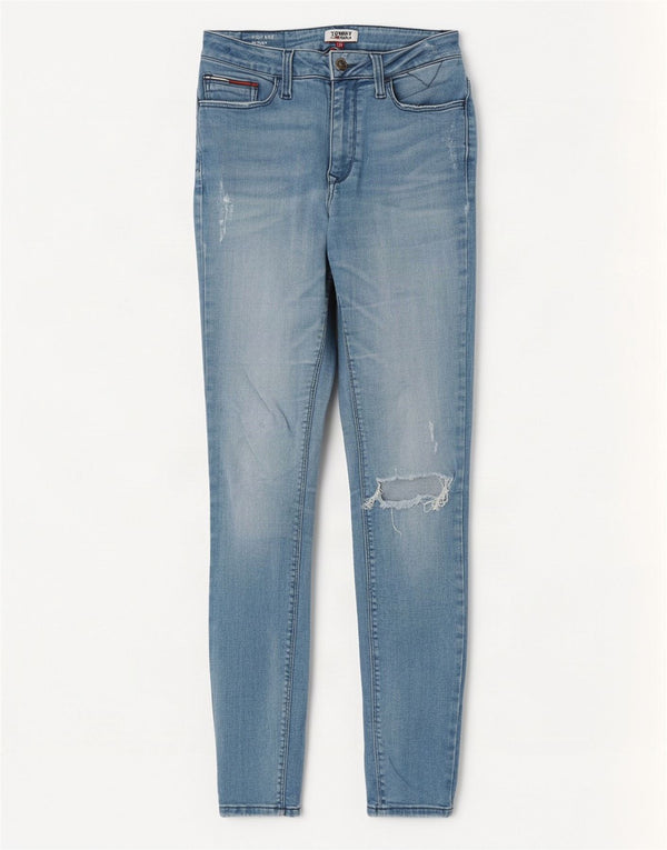 Jeans skinny a vita alta effetto consumato da donna Tommy Hilfiger W28 L32 cotone blu