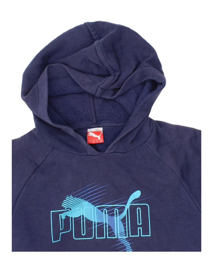 PUMA Boys Graphic Hoodie Jumper 7-8 Years Small Navy Blue Vintage Puma and Second-Hand Puma from Messina Hembry 