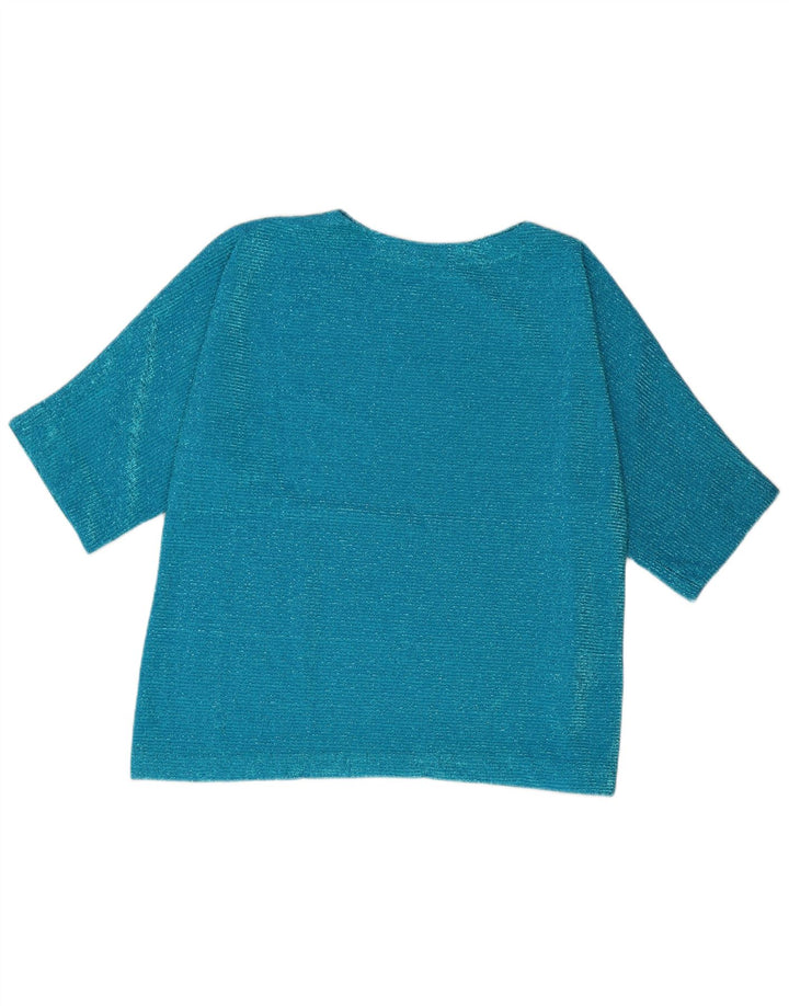 Top camicetta da donna vintage UK 16 grande blu sintetico
