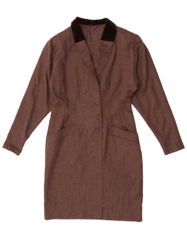 Abito camicia vintage da donna UK 12 in lana marrone medio