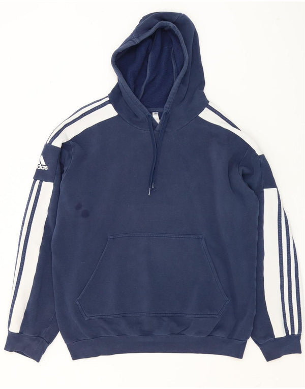 Adidas Mens Hoodie Jumper Large Navy Blue Colourblock Cotton