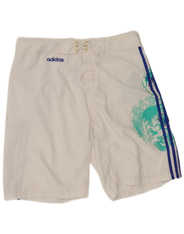 Pantaloncini da bagno grafici da uomo Adidas in poliestere floreale bianco medio