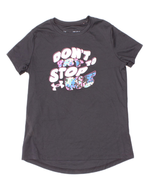 Maglietta grafica da ragazzo Under Armour Top 7-8 anni piccola in poliestere grigio