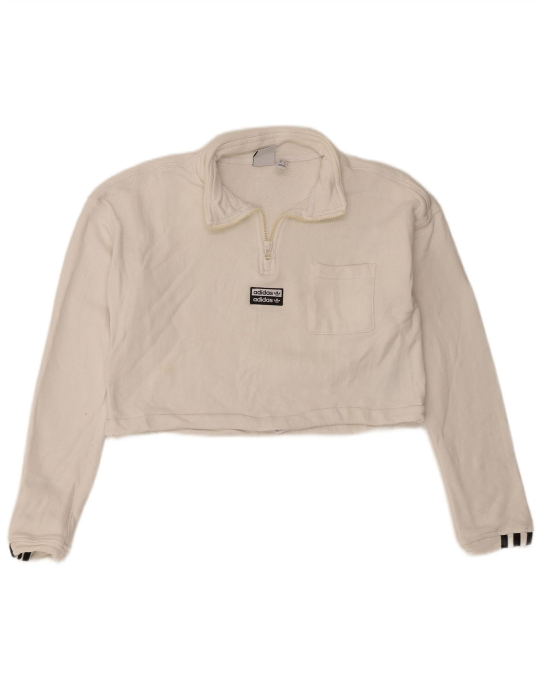 Felpa Adidas da donna oversize corta con zip e collo maglione UK 8 piccola bianca