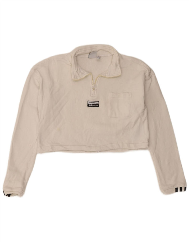 Felpa Adidas da donna oversize corta con zip e collo maglione UK 8 piccola bianca