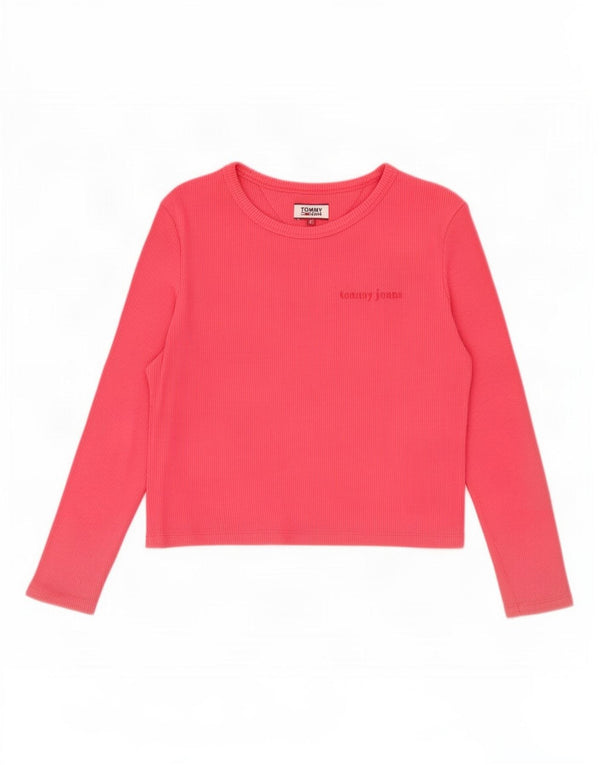 Tommy Hilfiger Donna Crop Top Manica Lunga UK 6 XS Rosa Cotone