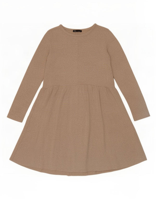 Abito maglione a maniche lunghe da donna Zara UK 10 Piccolo poliestere screziato beige