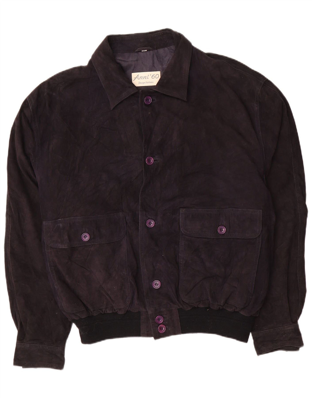 Giubbotto bomber vintage in pelle scamosciata da uomo IT 58 4XL in pelle blu navy