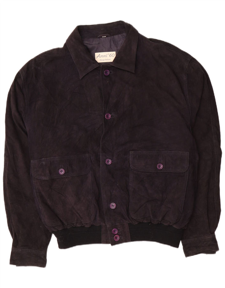 Giubbotto bomber vintage in pelle scamosciata da uomo IT 58 4XL in pelle blu navy