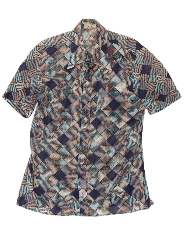 Camicia vintage da uomo a maniche corte XL multicolore geometrica