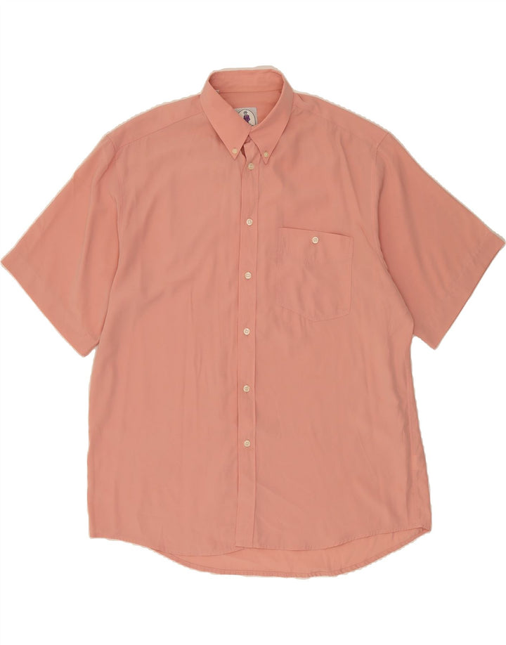 VINTAGE Mens Short Sleeve Shirt Large Pink Polyester Vintage Vintage and Second-Hand Vintage from Messina Hembry 
