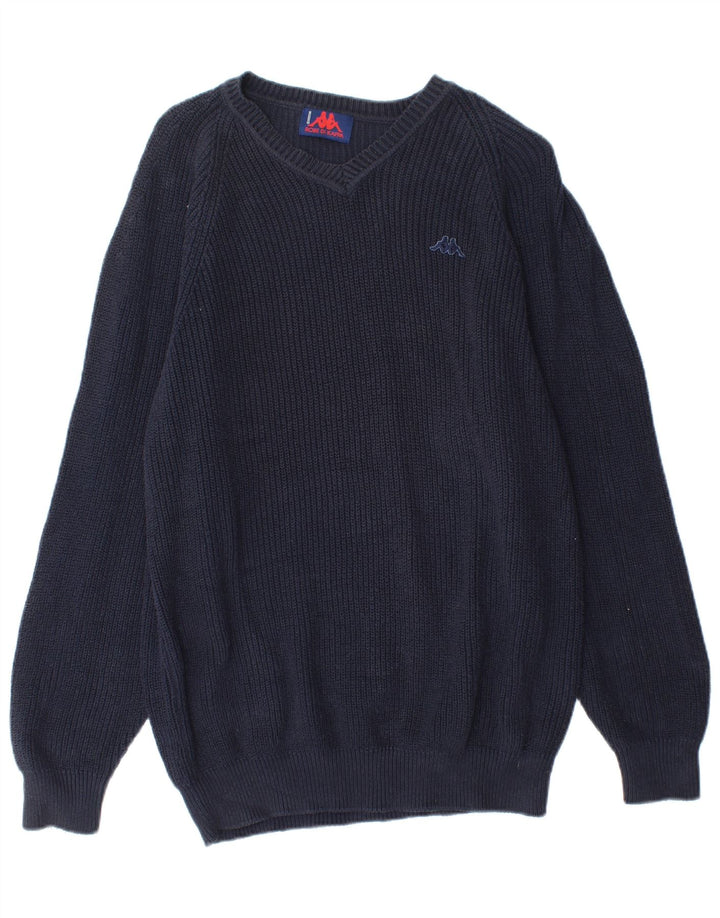 Maglione Kappa da uomo con scollo a V, cotone medio blu navy