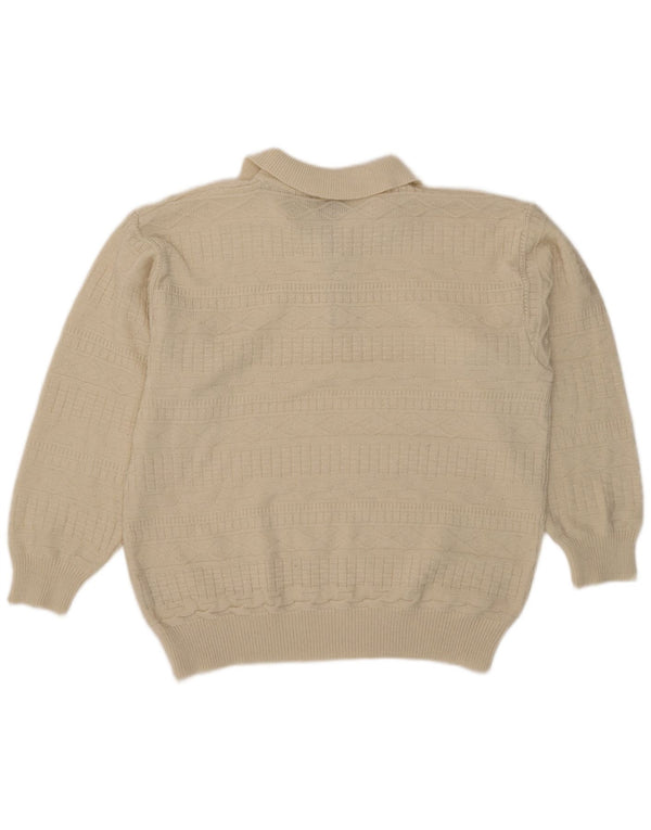 Maglione polo da uomo con zip e collo Henry Morell XL in acrilico a quadri bianco sporco