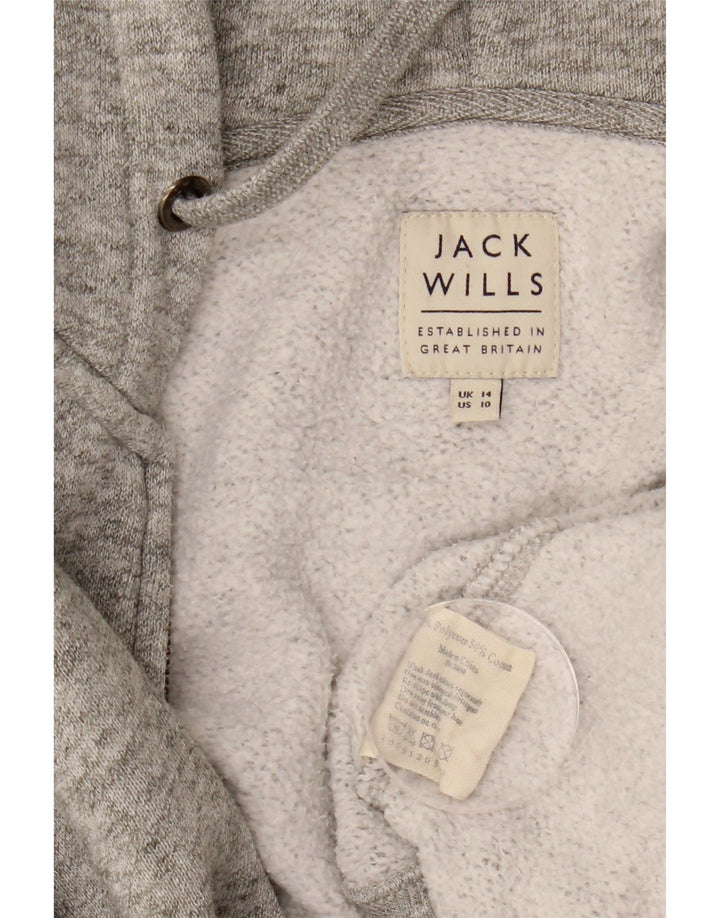 JACK WILLS Maglione con cappuccio e zip da donna UK 14 Grande poliestere screziato grigio