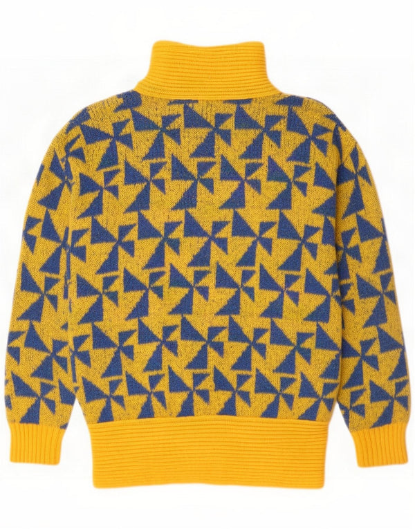 Maglione vintage da donna con collo alto e collo alto UK 12 Giallo medio geometrico