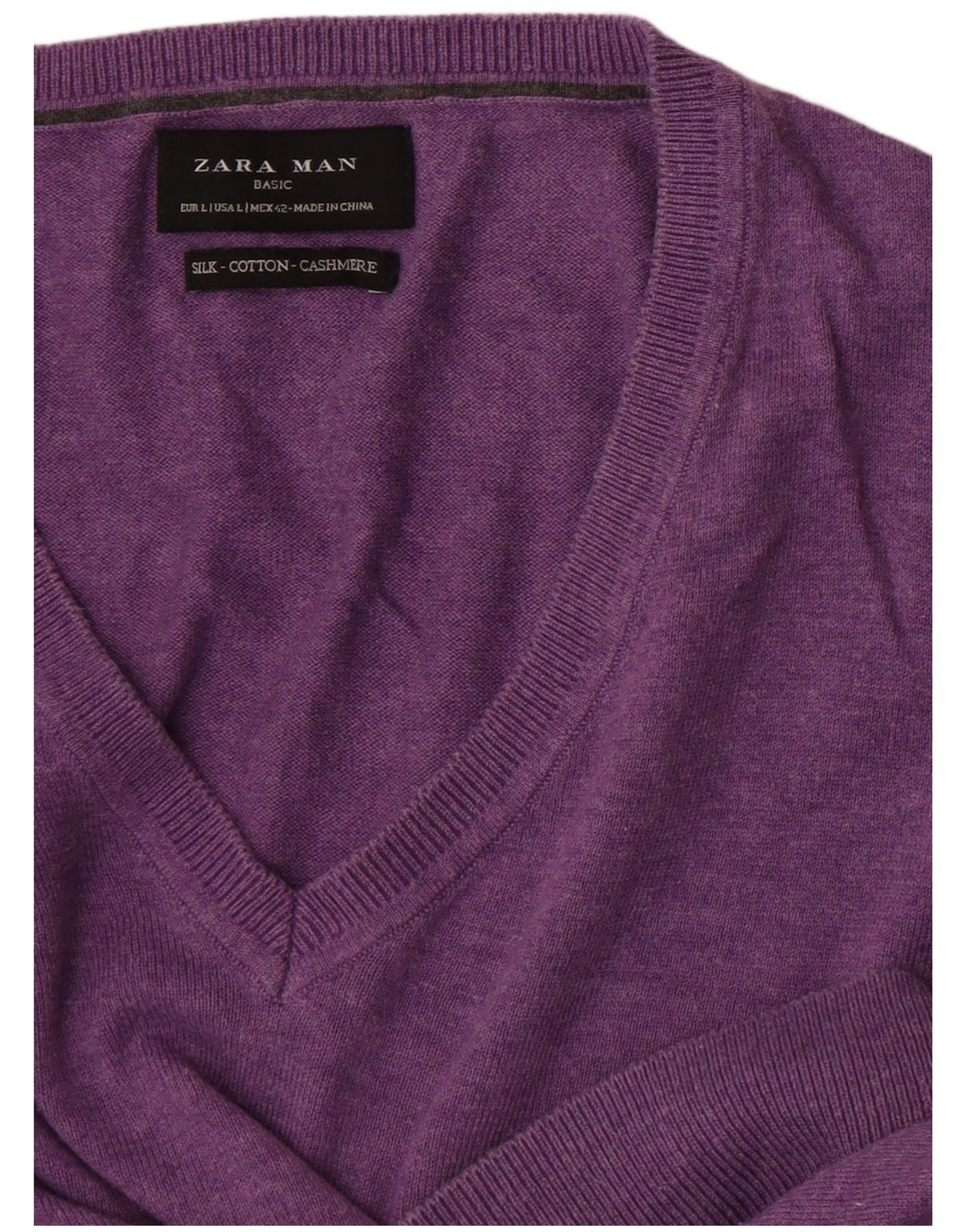 Maglione Zara da uomo con scollo a V grande in cotone viola