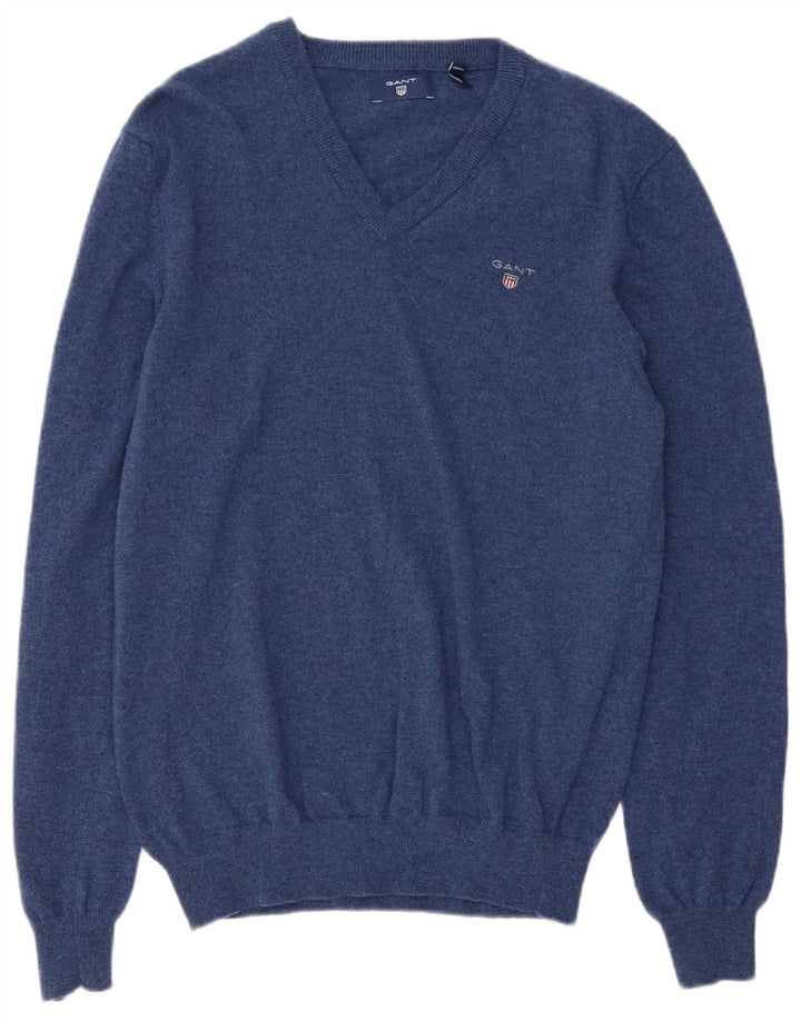 Gant Maglione da uomo con scollo a V, grande, in lana blu navy