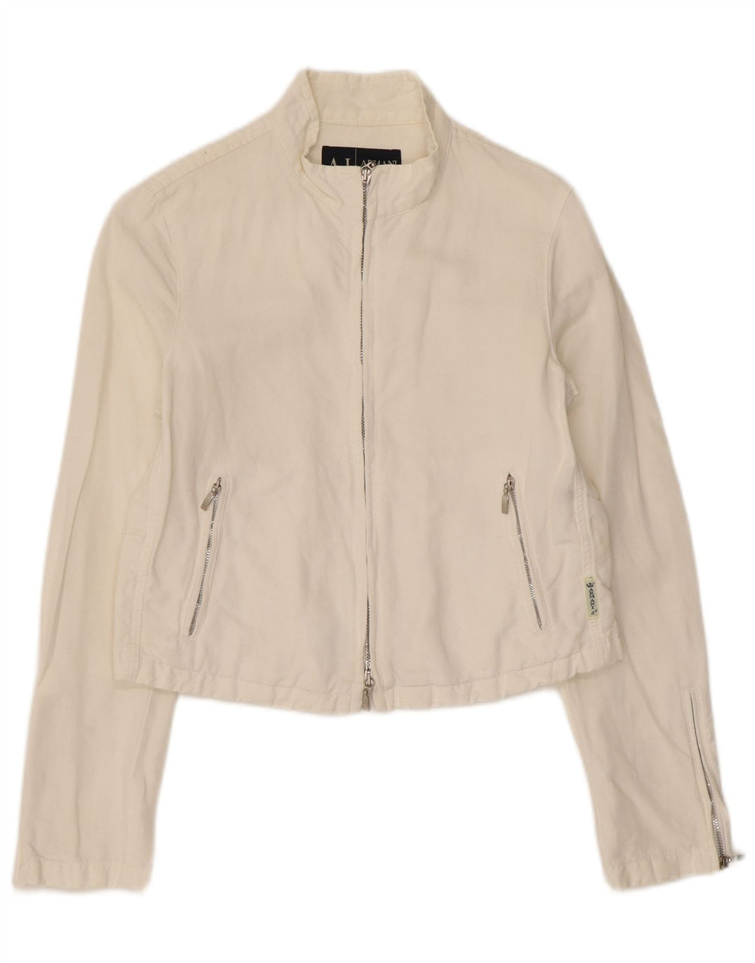 Giacca bomber da donna Armani Jeans UK 8 piccola in cotone bianco