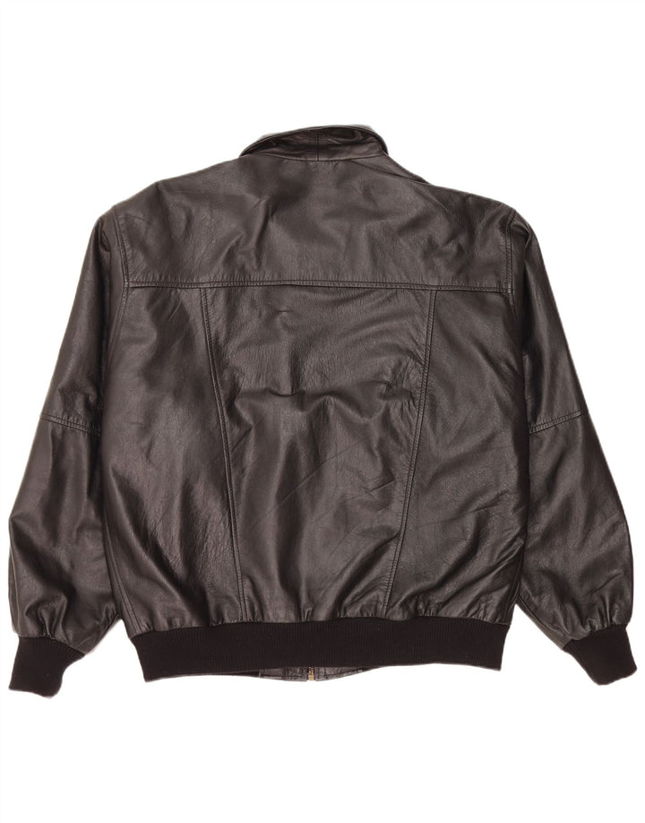 Giacca in pelle vintage da uomo vestibilità ampia UK 38 in pelle nera media