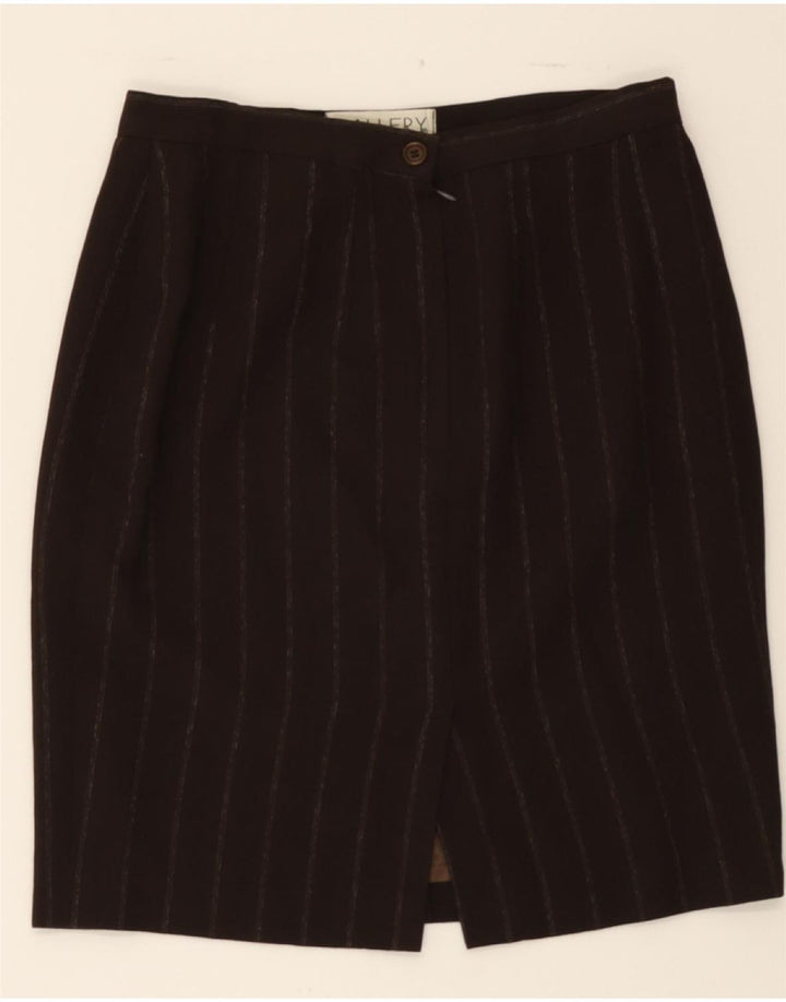 GALLERY Womens Pencil Skirt IT 44 Medium W28 Brown Pinstripe Wool Vintage Gallery and Second-Hand Gallery from Messina Hembry 