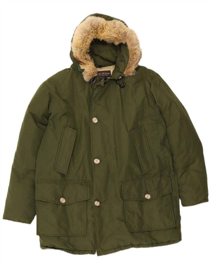 Giacca imbottita con cappuccio da uomo Woolrich UK 40 grande cotone verde