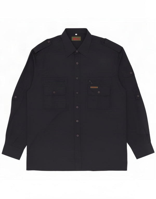Camicia militare da uomo Univers Tg. 42 Large Blu Navy Cotone