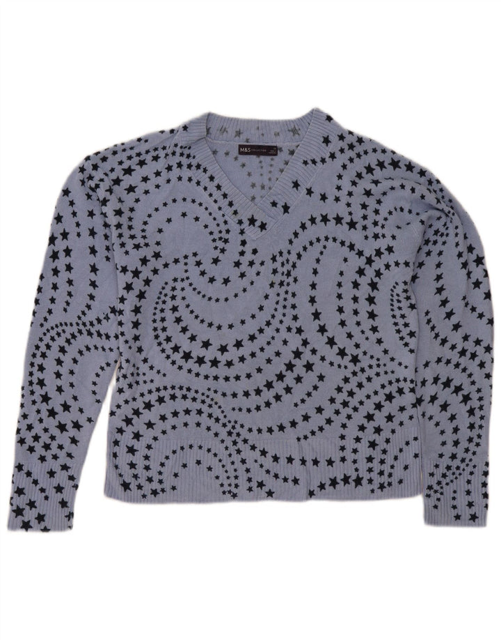 Maglione da donna con scollo a V con motivo astratto Marks & Spencer UK 12 medio