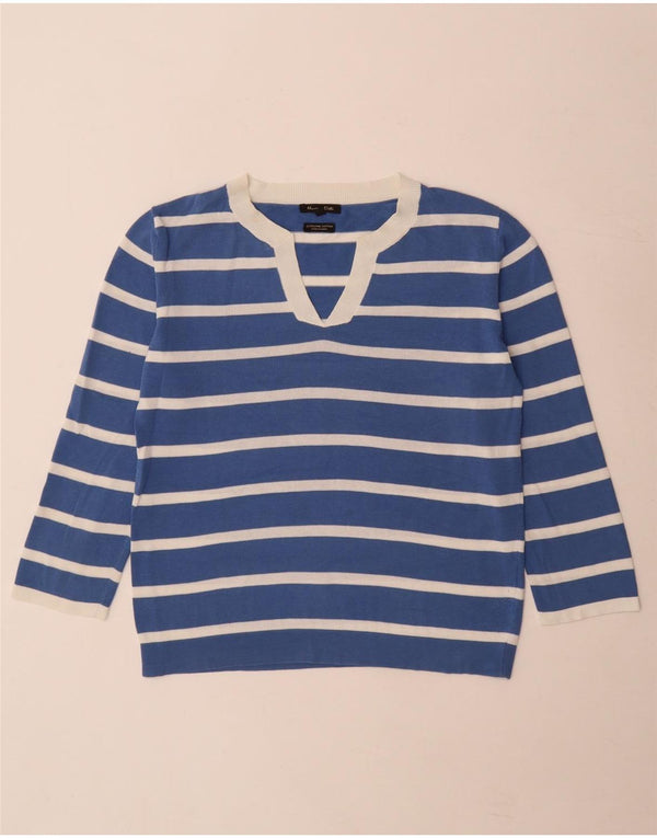 Maglione maglione da donna con scollo a V Massimo Dutti UK 10 piccolo a righe blu