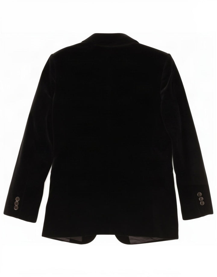 Giacca blazer in velluto a 3 bottoni vintage da donna UK 14 media nera
