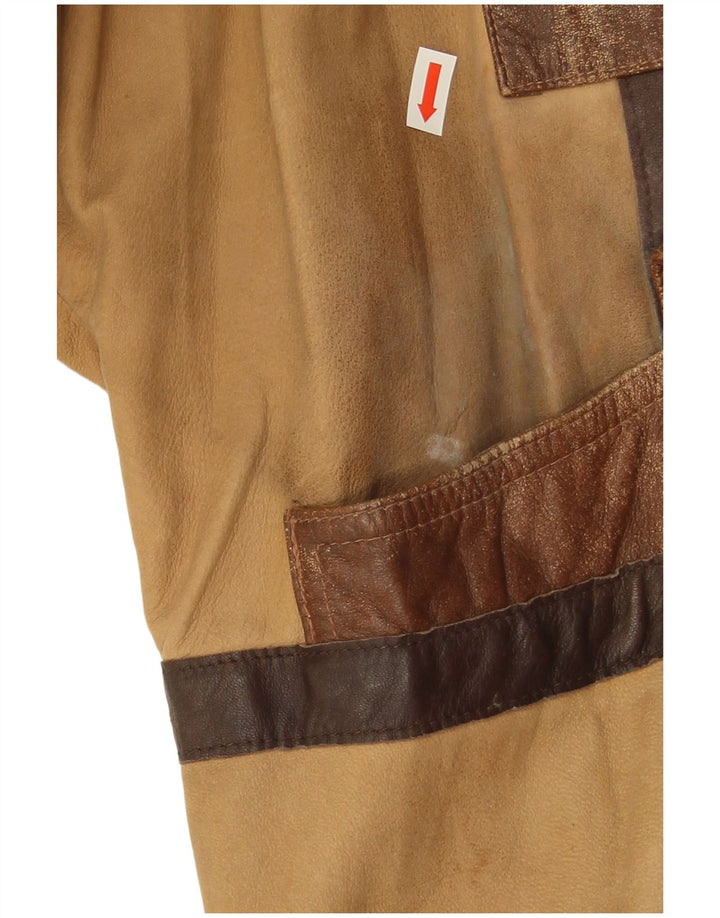 Giacca in pelle vintage da uomo UK 44 2XL Patchwork marrone
