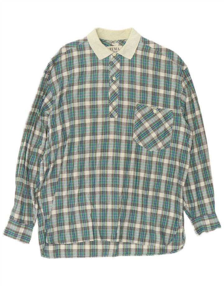 Camicia pullover vintage da uomo in cotone a quadri verde medio