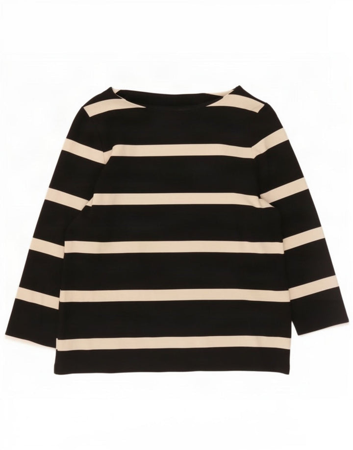 Marks & Spencer Top da donna manica 3/4 UK 12 viscosa a righe nere medie