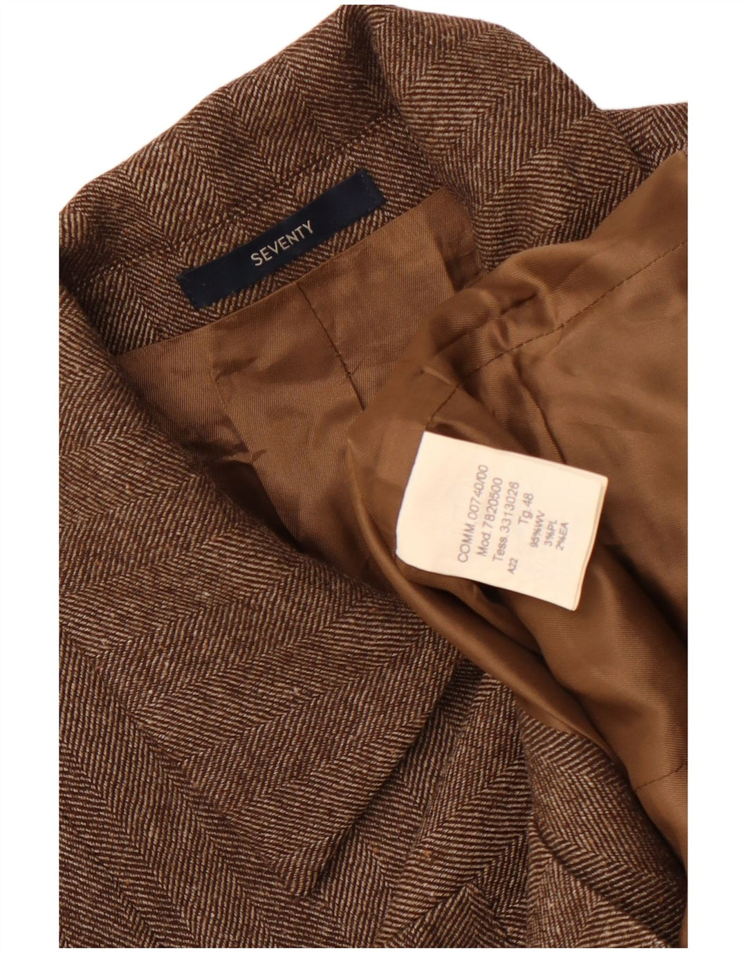 Giacca blazer corta da donna Seventy IT 48 XL lana a spina di pesce marrone