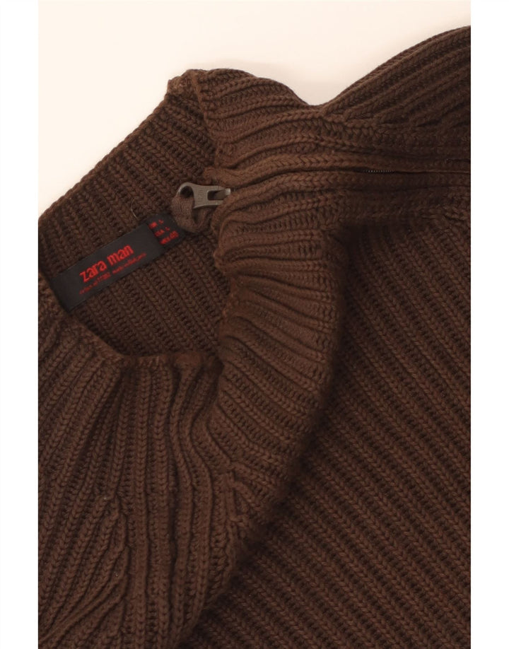 Maglione Zara da uomo con zip e collo grande marrone