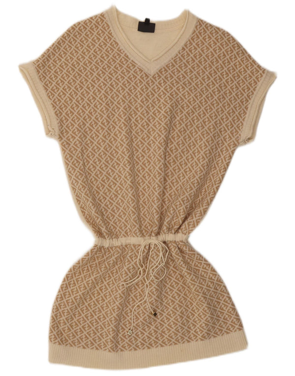 Abito maglione per bambina Fendi a maniche corte 9-10 anni Lana geometrica beige