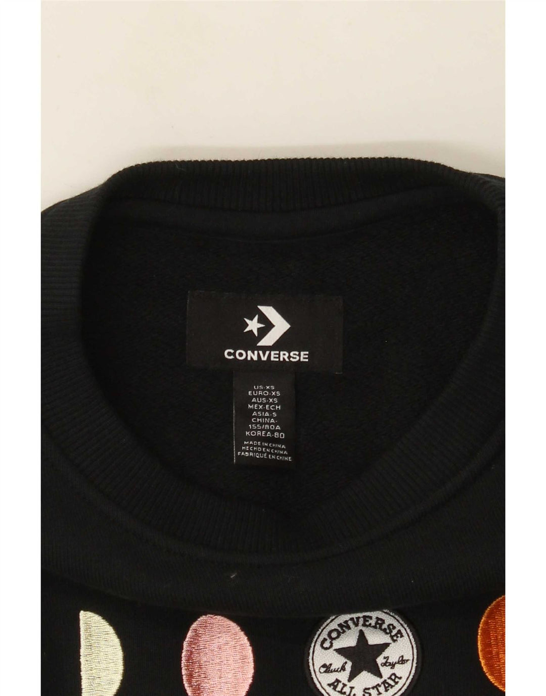 Felpa con grafica corta oversize da donna Converse UK 6 XS Nera